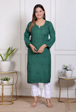 Load image into Gallery viewer, Nargis Rayon Mukaish Chikankari Kurta Green