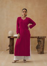 Load image into Gallery viewer, Hania Viscose Chikankari Long Kurta Pink