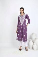 Load image into Gallery viewer, Heer Rayon Chikankari Straight Kurti