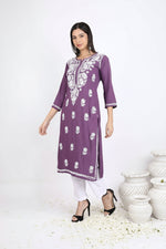 Load image into Gallery viewer, Heer Rayon Chikankari Straight Kurti
