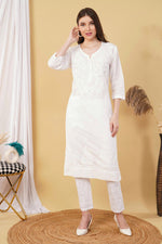 Load image into Gallery viewer, Isha Chrochet Dobby Cotton Kurti Set
