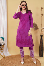 Load image into Gallery viewer, Isha Crochet Dobi Chikankari Co-Ord Set Purple Dobby Cotton