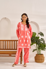 Load image into Gallery viewer, Ramila Modal Chikankari Co-ord Set Coral
