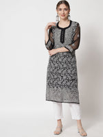 Load image into Gallery viewer, Zara Georgette Black Chikankari Kurta