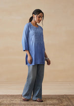 Load image into Gallery viewer, Amina Rayon Short Chikankari Kurti -Jordy Blue
