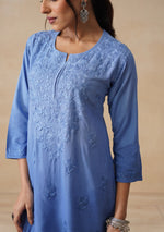 Load image into Gallery viewer, Amina Rayon Short Chikankari Kurti -Jordy Blue