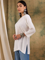Load image into Gallery viewer, Jiva Rayon Short Chikankari Kurti - The Lucknowi Chikan