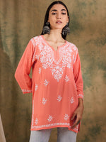 Load image into Gallery viewer, Haniya Premium Chikankari Short Top Peach Modal