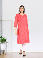 Load image into Gallery viewer, Kyra Chanderi Cotton Chikankari Kurti Coral Peach