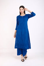 Load image into Gallery viewer, Palak Modal Dyed Premium Chikankari Kurti Set Royal Blue XS Modal Cotton