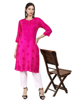 Load image into Gallery viewer, Kyra Chanderi Cotton Chikankari Kurti-The Lucknowi Chikan