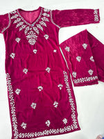 Load image into Gallery viewer, Ojhal Velvet Chikankari Kurti Pallazo Set
