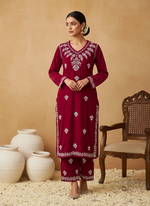 Load image into Gallery viewer, Ojhal Velvet Chikankari Kurti Pallazo Set