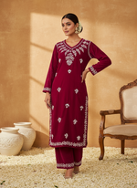 Load image into Gallery viewer, Ojhal Velvet Chikankari Kurti Pallazo Set