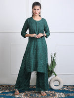 Load image into Gallery viewer, Sona Chanderi Chikan Kurti Set Bottle Green