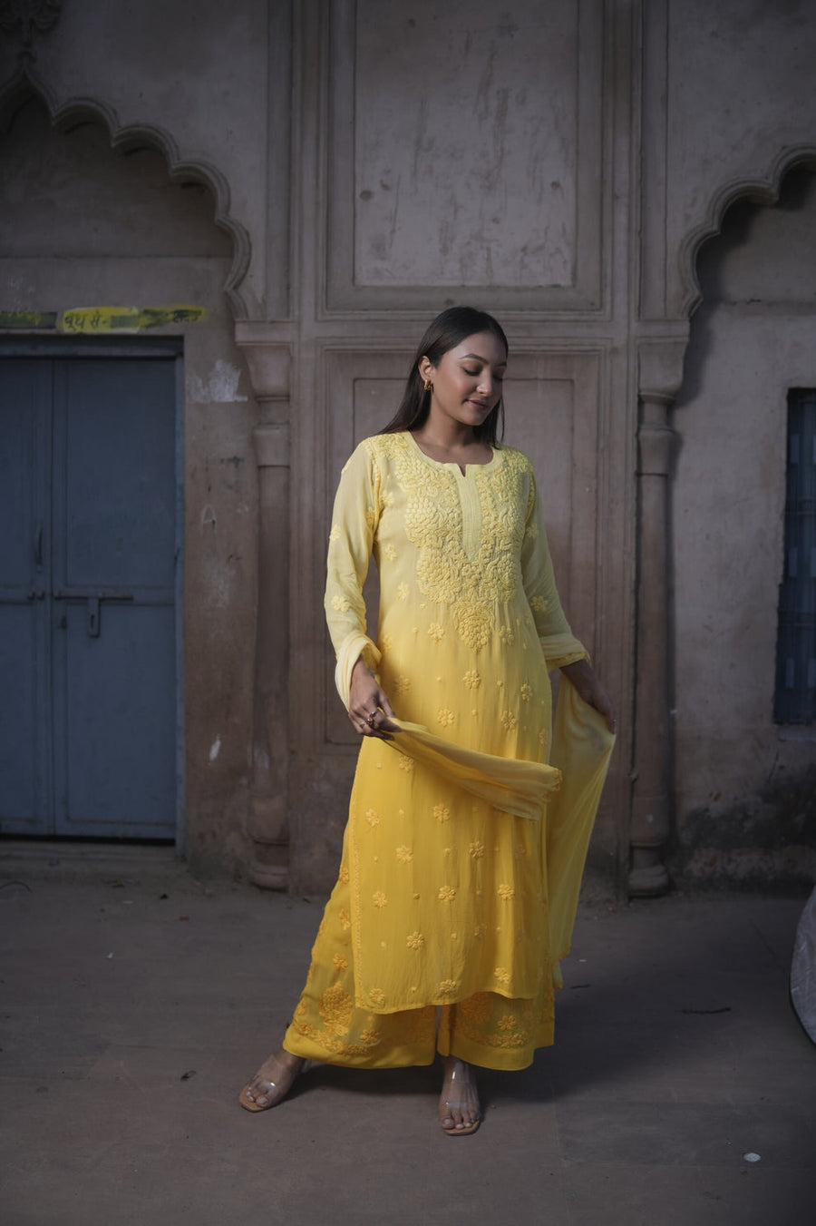 Nazakat Viscose 3D Chikankari Kurti Sharara Set