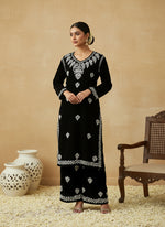 Load image into Gallery viewer, Ojhal Velvet Chikankari Kurti Set