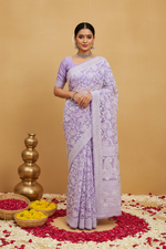 Load image into Gallery viewer, Gulzar Heavy Work Georgette Chikankari Saree