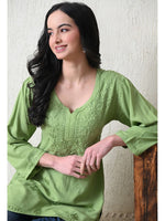 Load image into Gallery viewer, Bela Dyed Rayon Short Chikankari Kurti
