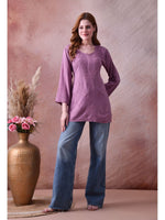 Load image into Gallery viewer, Bela Dyed Rayon Short Chikankari Kurti
