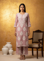 Load image into Gallery viewer, Chitra Chanderi Chikankari Kurti Pallazo Set
