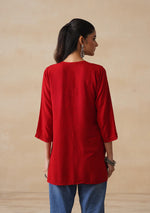 Load image into Gallery viewer, Amina Rayon Short Chikankari Kurti - Red