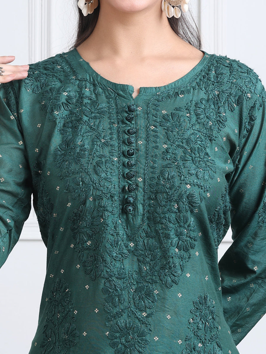 Sona Chanderi Chikan Kurti Set