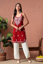 Load image into Gallery viewer, Mahiya Strappy Chikankari Kurti Maroon