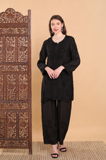 Load image into Gallery viewer, Amina Rayon Black Chikankari Top Black