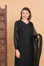 Load image into Gallery viewer, Surmai Viscose Mukaish Chikankari Kurti Black