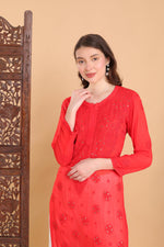 Load image into Gallery viewer, Surmai Viscose Mukaish Chikankari Kurti