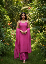 Load image into Gallery viewer, Parinoor Chanderi Cotton Chikankari Kurti Set