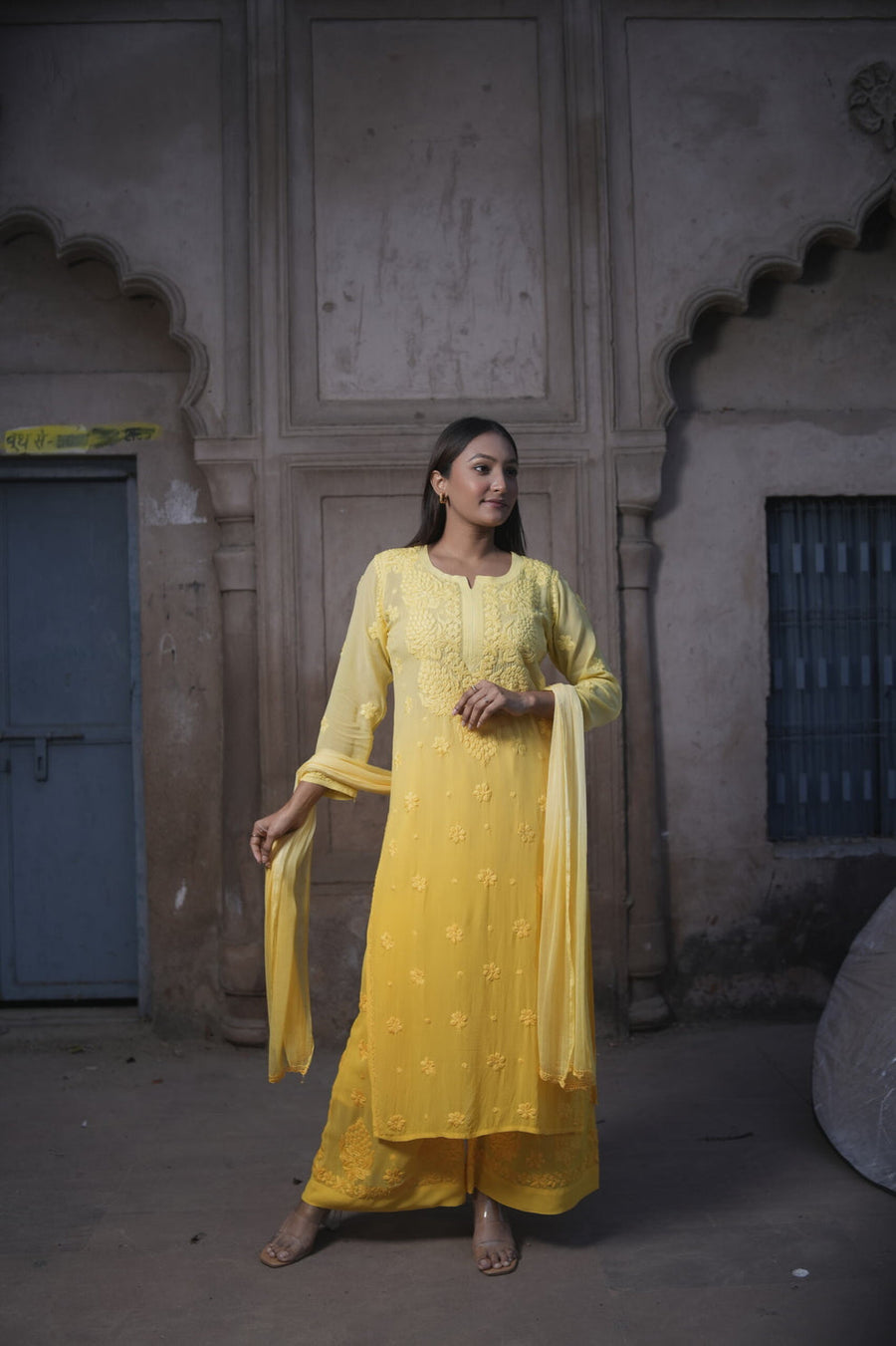 Nazakat Viscose 3D Chikankari Kurti Sharara Set