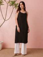 Load image into Gallery viewer, Nayab Strappy Ombre Chikankari Kurti Black