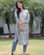 Load image into Gallery viewer, Najuk Modal Chikankari Straight Kurti