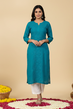 Load image into Gallery viewer, Gulposh Rose Pannel Viscose Kurti - The Lucknowi Chikan