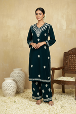 Load image into Gallery viewer, Ojhal Velvet Chikankari Kurti Pallazo Set