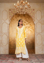 Load image into Gallery viewer, Bela Modal Chikankari Long Kurta Yellow