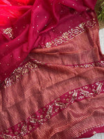 Load image into Gallery viewer, Kanakchandni Tusser Silk Kamdani Saree Magenta
