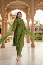 Load image into Gallery viewer, Sawan Chanderi Chikankari Suit Set