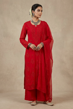 Load image into Gallery viewer, Khwab 3D Handwork Chikankari Kurti Set Red