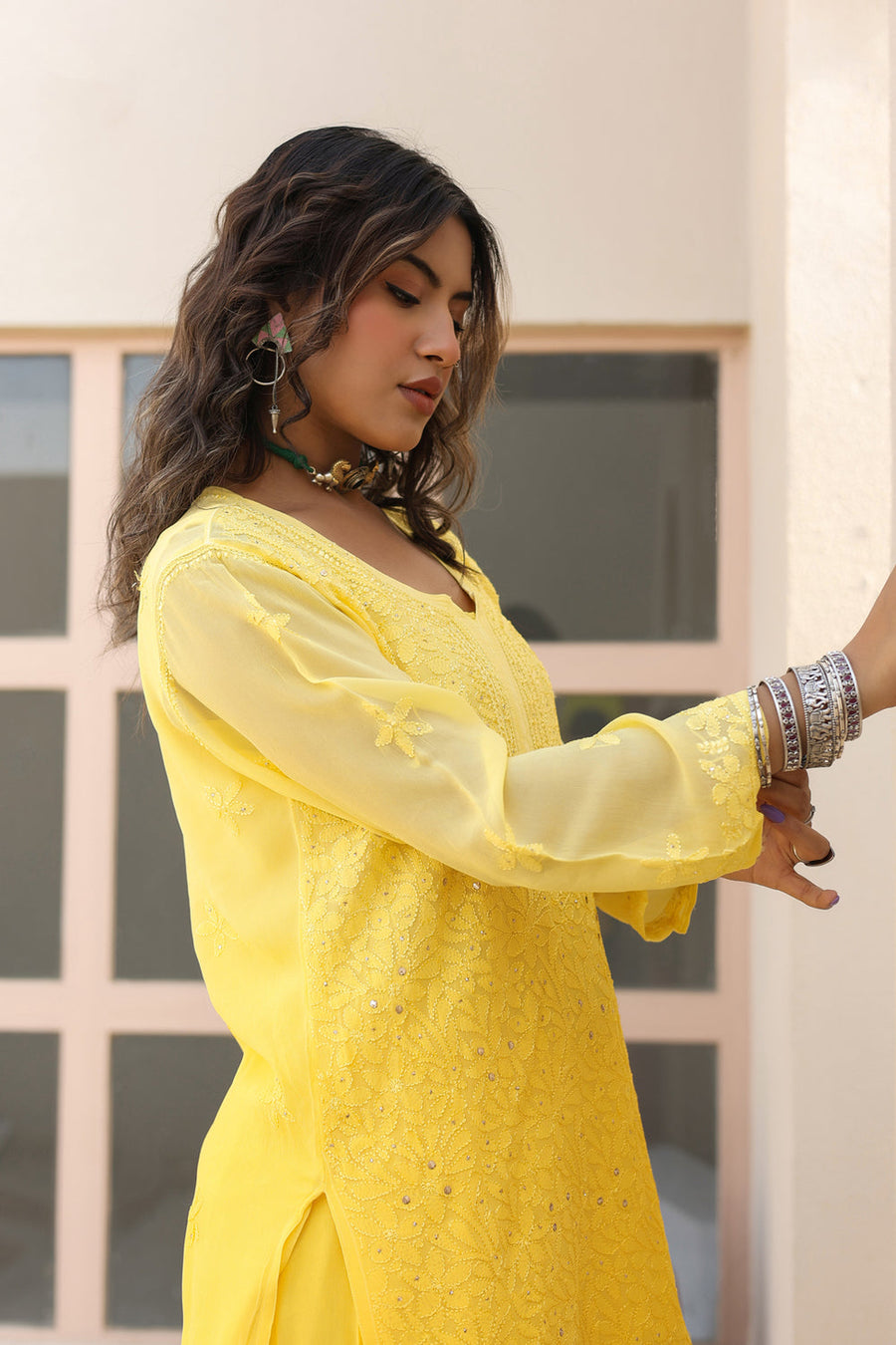 Sajani Premium Viscose Mukaish Chikankari Gharara Set