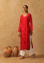 Load image into Gallery viewer, Jharna Chanderi Premium Chikankari Kurti - The Lucknowi Chikan