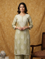 Load image into Gallery viewer, Chitra Chanderi Chikankari Kurti Pallazo Set