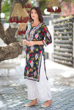 Load image into Gallery viewer, Gulabo Rayon Floral Boota Chikankari Kurti