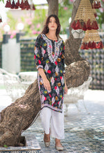 Load image into Gallery viewer, Gulabo Rayon Floral Boota Chikankari Kurti Black
