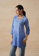 Load image into Gallery viewer, Amina Rayon Short Chikankari Kurti -Jordy Blue