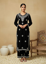 Load image into Gallery viewer, Ojhal Velvet Chikankari Kurti Set