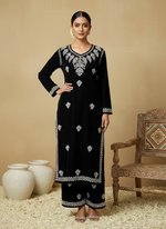 Load image into Gallery viewer, Ojhal Velvet Chikankari Kurti Set