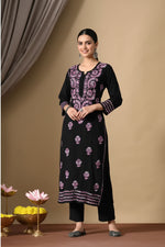 Load image into Gallery viewer, Mahira Rayon Duel Thread Chikankari Kurti Purple